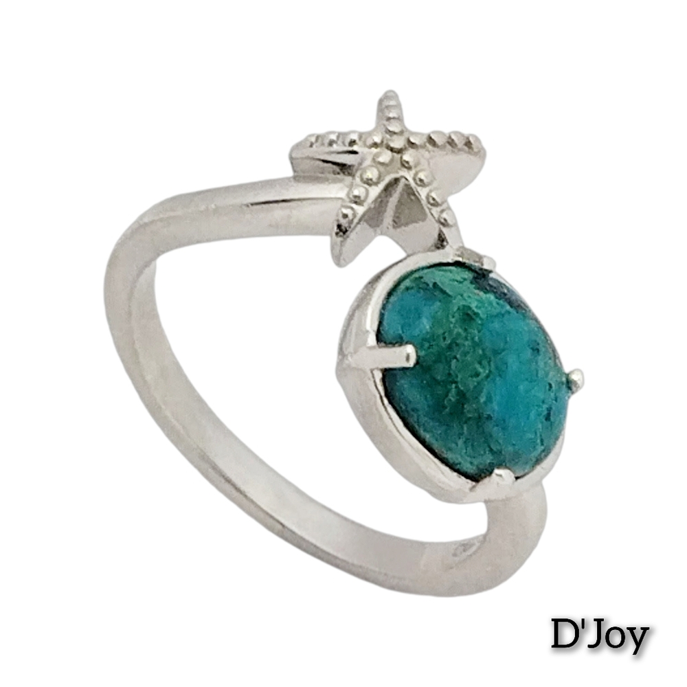 D'Joy Chrysocolla Starfish Ring in Platinum Over Sterling Silver. NWOT